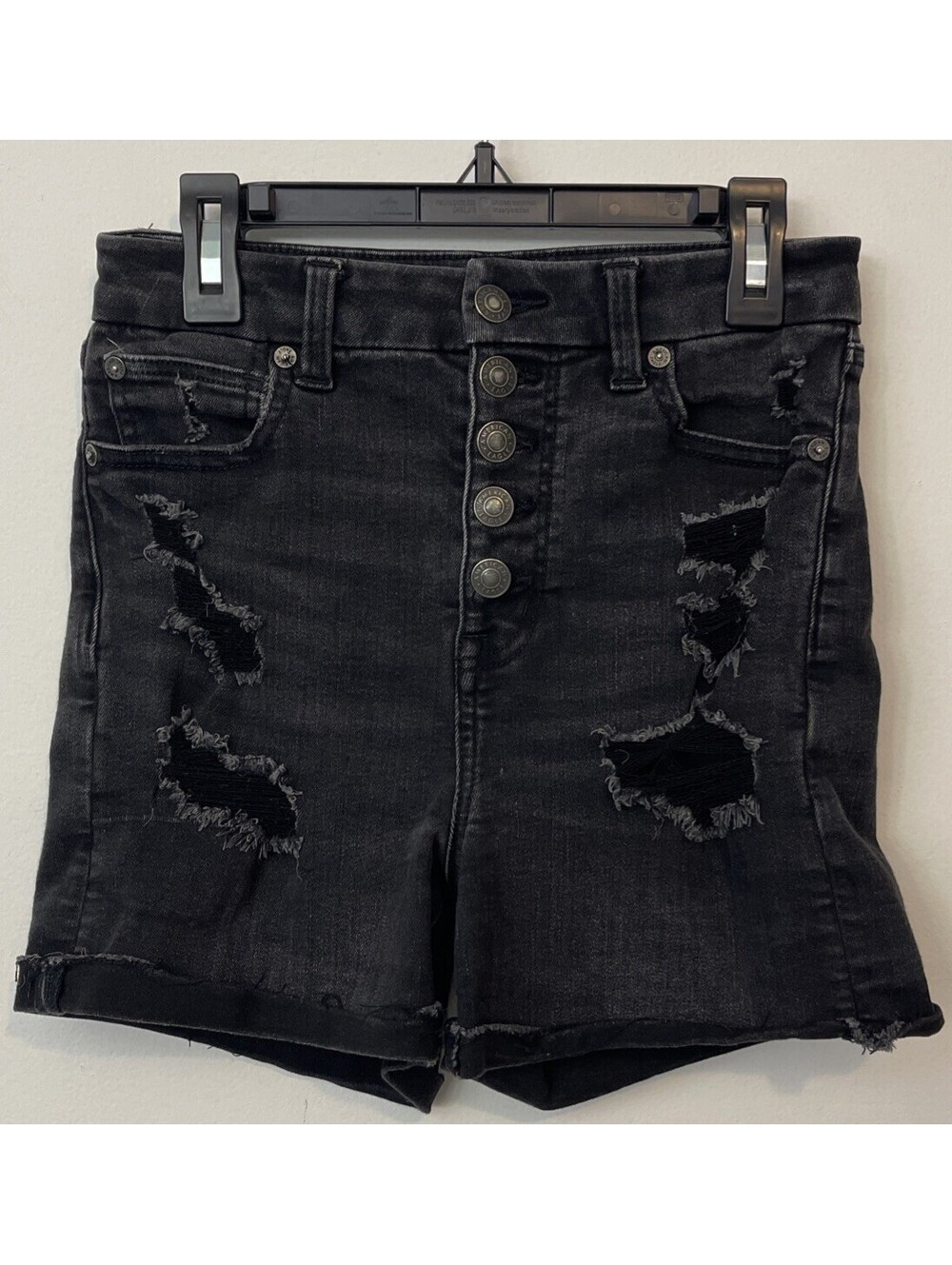 American Eagle Next Level Stretch Womens Sz 2 ButtonFly Black Denim Shorts A4897